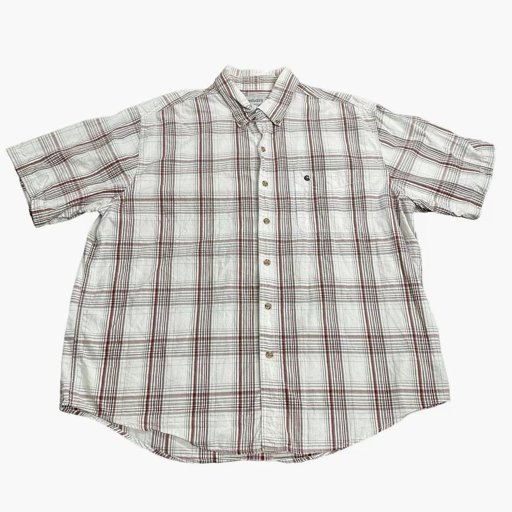 Carhartt Plaid Shirt Mens 2XL Casual Button Up Short‎ Sleeve Chest Pocket